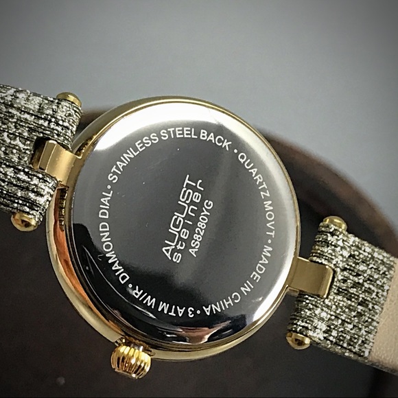 August Steiner Women's Leather Diamond Watch - Picture 2 of 6